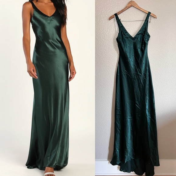 Perfectly Classy Emerald Green Satin Strappy Maxi Dress - Picture 4 of 10